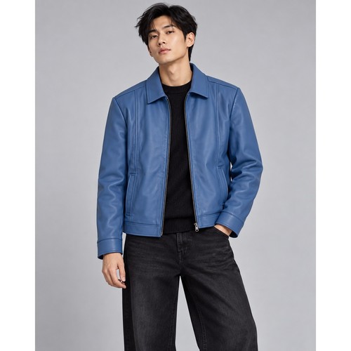 Giacca vera pelle ardesia blu